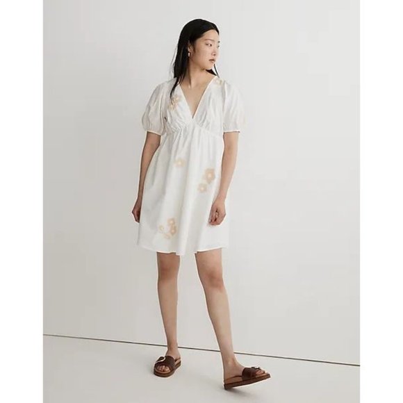 Madewell Dresses & Skirts - Madewell NWT Annamarie Floral V Neck Cutout Mini Dress in Bright Ivory size 0